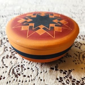 Sioux Pottery by High Elk. Ceramic Trinket Box Lidded Bowl, Handcrafted  Painted